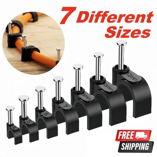 100x round black cable clips - black,